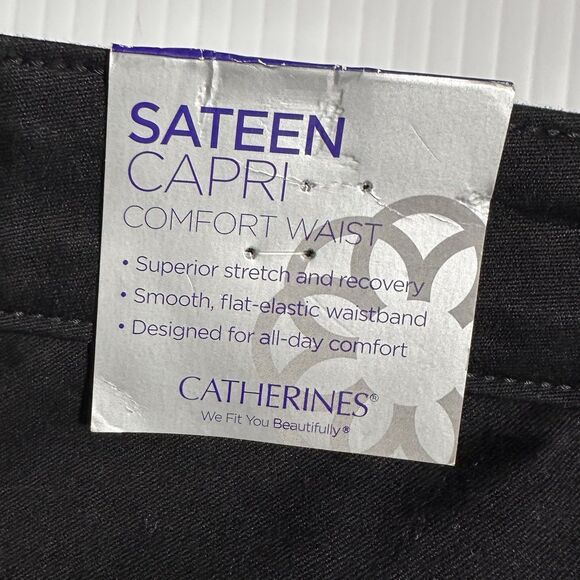 Catherines Sateen Capri Pants Stretch Comfort Waist Size 30 W Black NWT - Picture 9 of 12